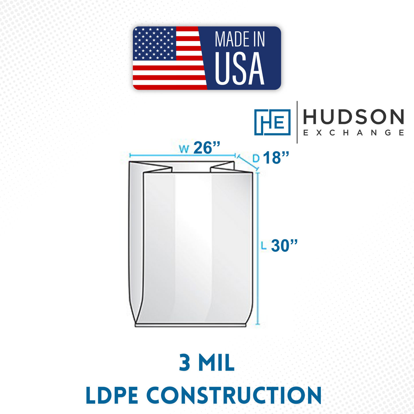 Hudson Exchange 26x18x30" (Case of 100) - 3 Mil Liner For Straight Wall Containers