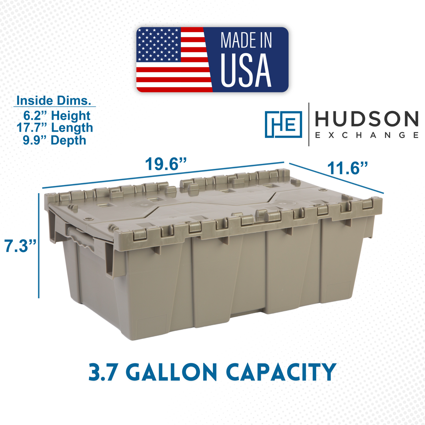 Hudson Exchange 19.6 x 11.6 x 7.3” (3.7 Gallon) Storage Tote Container with Attached Lid