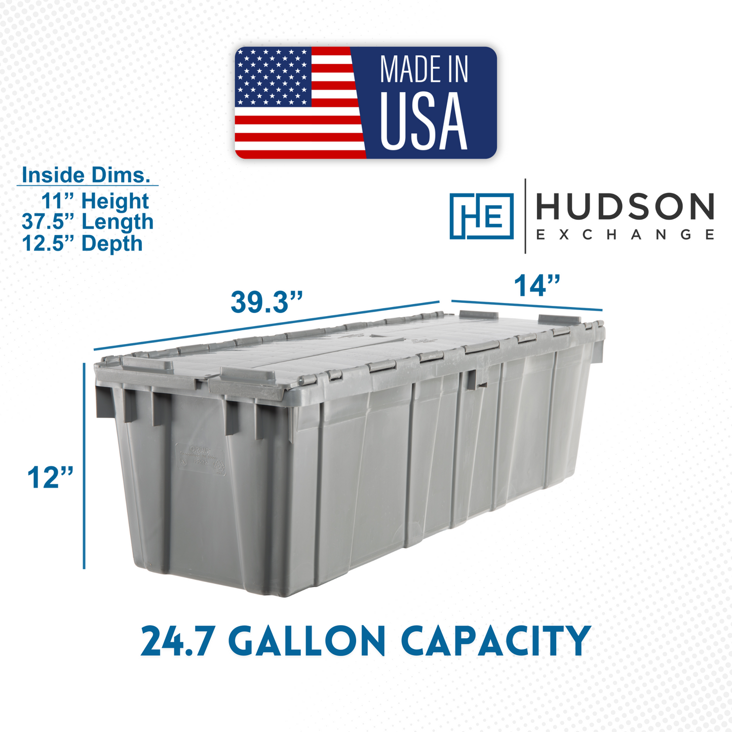 Hudson Exchange 39.3 x 14 x 12" (24.7 Gallon) Storage Tote Container with Attached Lid