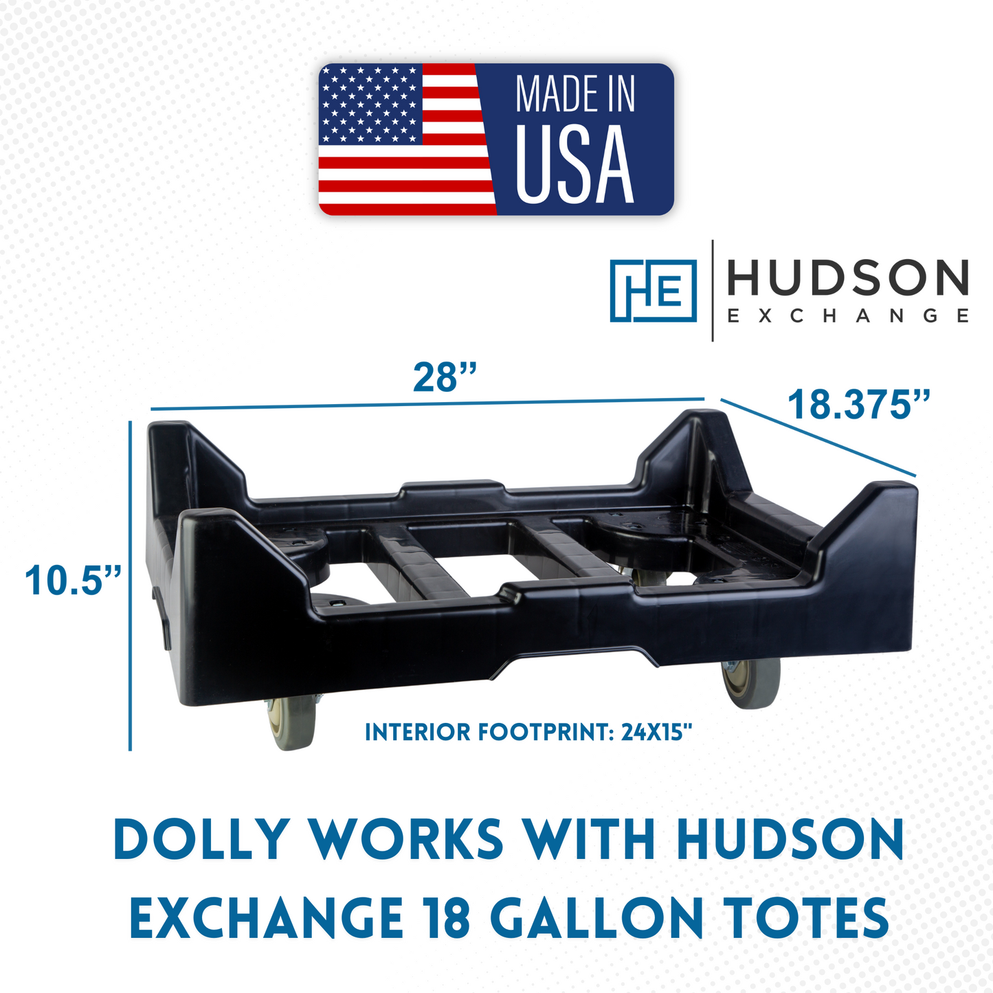 Hudson Exchange 28 x 18 x 10.5" (650 lb. Capacity) Plastic Container Dolly With Casters for Attached Lid Totes