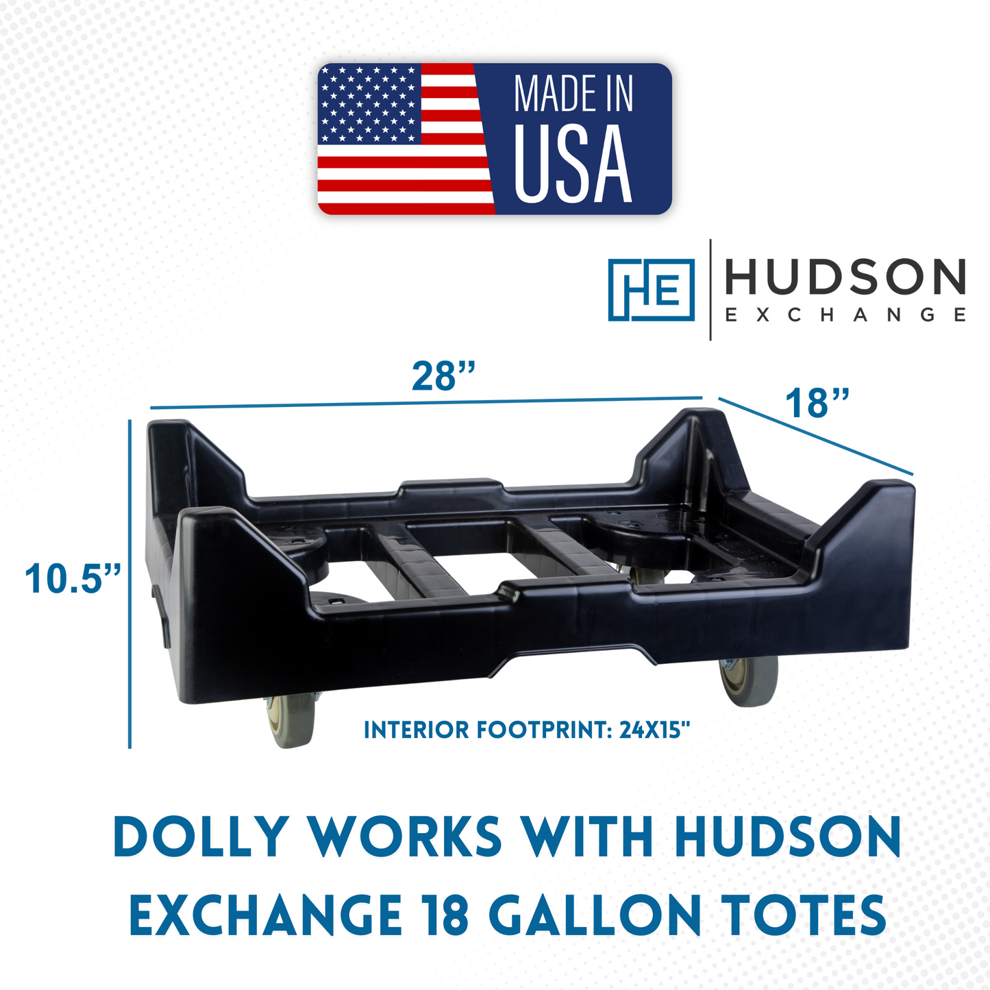 28 x 18 x 10.5" (650 lb. Capacity) Plastic Container Dolly With Casters for Attached Lid Totes