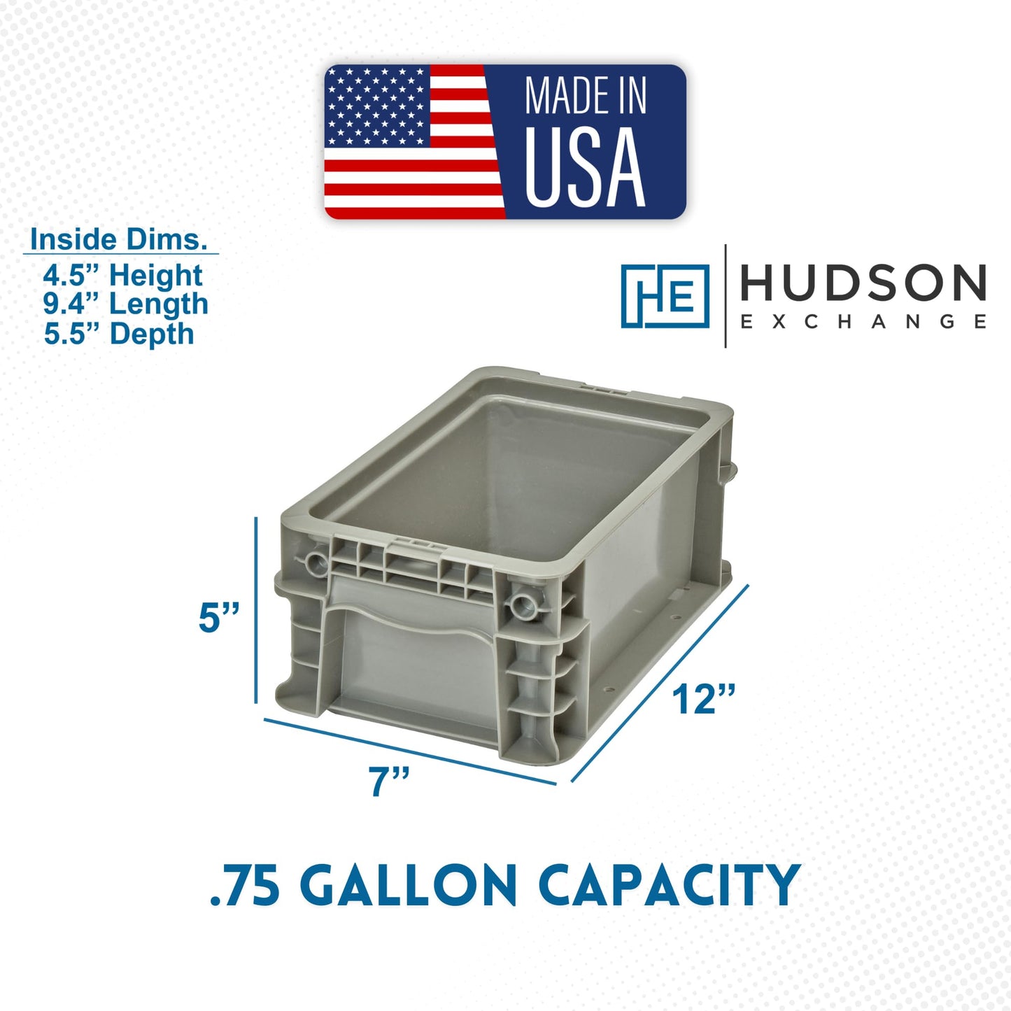 Hudson Exchange 12 x 7 x 5" (.75 Gallon) Straight Wall Handled Storage Container Tote