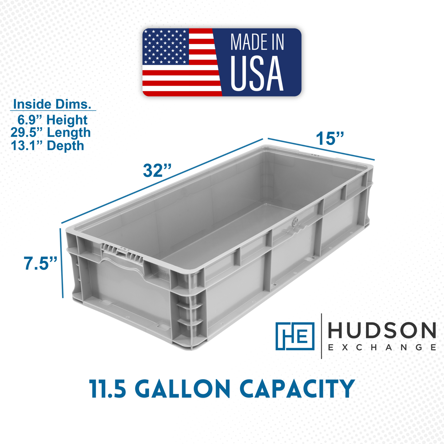 Hudson Exchange 32 x 15 x 7.5" (11.5 Gallon) Straight Wall Handled Storage Container Tote