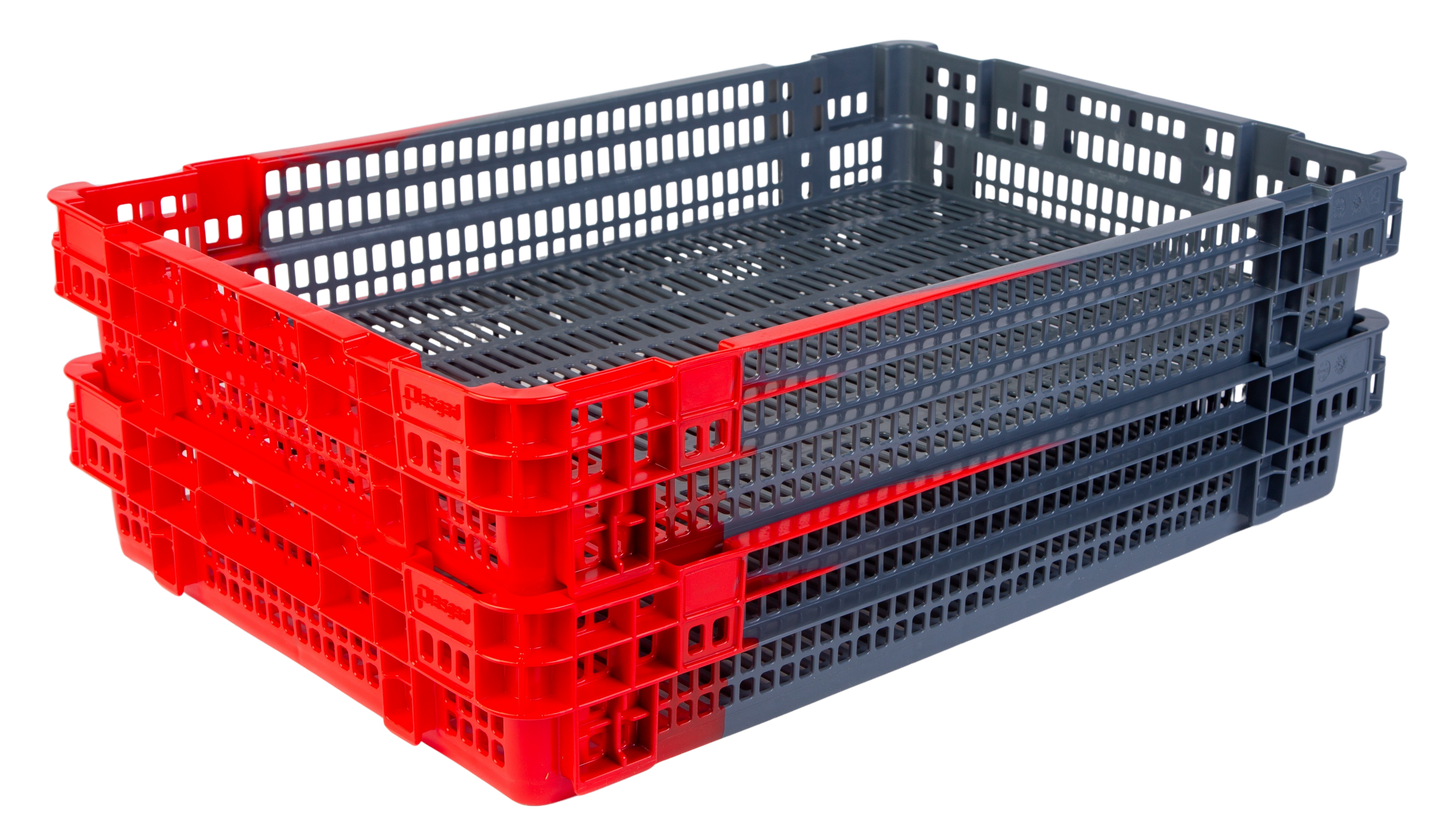 Hudson Exchange 23.5 x 15.75 x 4" (4.9 Gallon) Agricultural Vented Crate Handled Storage Container Tote, Red/Black