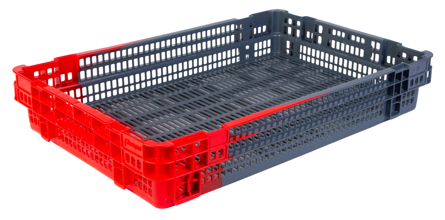 Hudson Exchange 23.5 x 15.75 x 4" (4.9 Gallon) Agricultural Vented Crate Handled Storage Container Tote, Red/Black