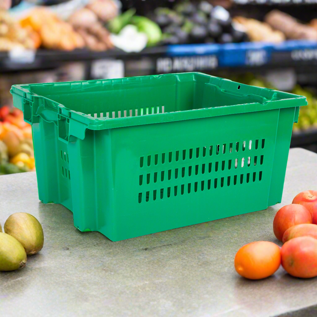 Hudson Exchange 24 x 20 x 11" (13.5 Gallon) Agricultural Vented Crate Handled Storage Container Tote, Green