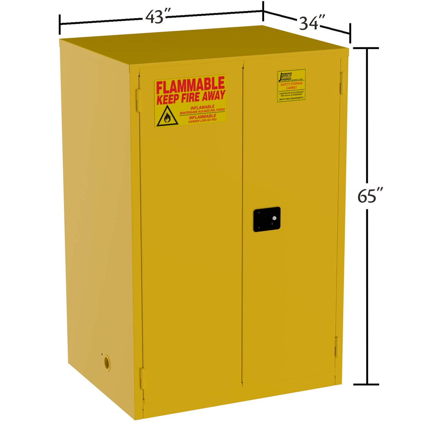 Jamco BS90 43x34x65" (90 Gallon) Safety Steel Metal Flammable Liquid Storage Cabinet with Lockable Self Closing Doors, Non Forkliftable