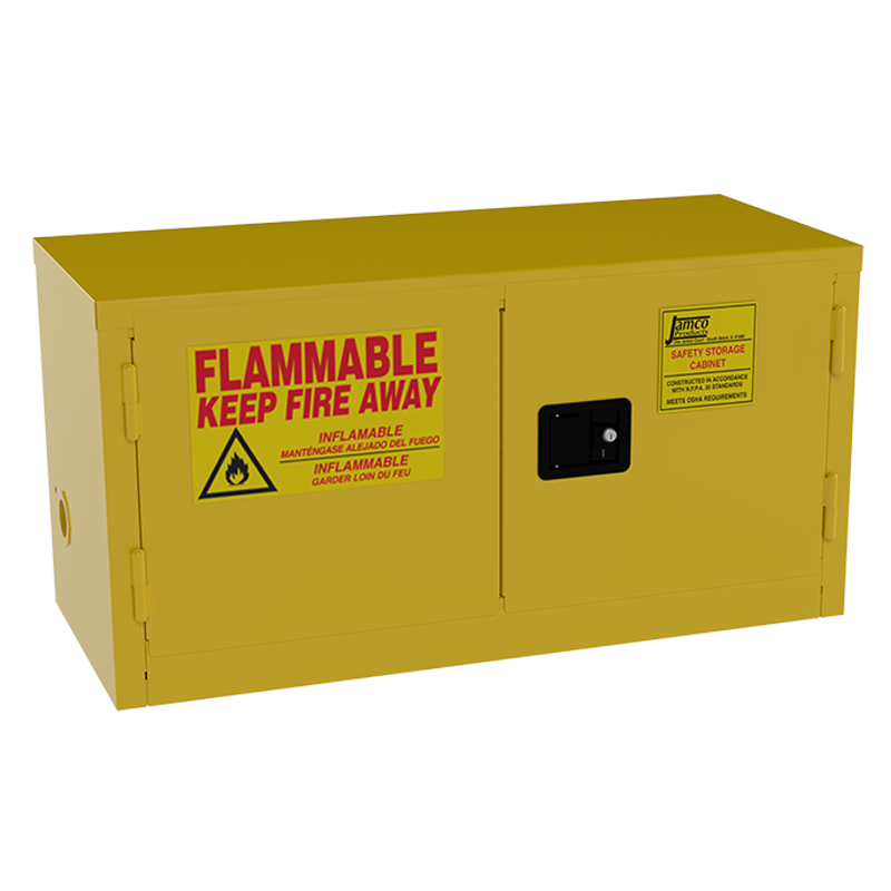 Jamco BU15 43x18x22" (15 Gallon) Countertop Safety Steel Metal Flammable Liquid Storage Cabinet with Lockable Self Closing Doors, Non Forkliftable