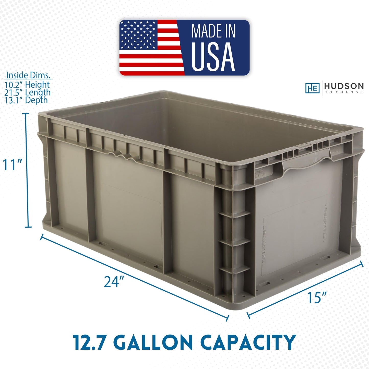 Hudson Exchange 24 x 15 x 11" (12.7 Gallon) Straight Wall Handled Storage Container Tote
