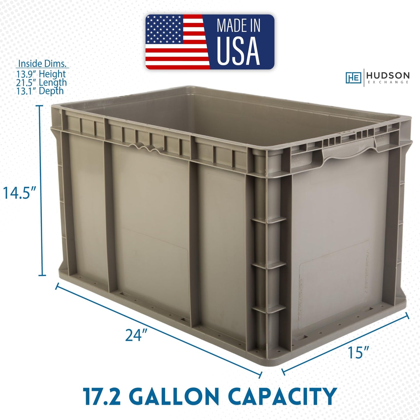 Hudson Exchange 24 x 15 x 14.5" (17.2 Gallon) Straight Wall Handled Storage Container Tote