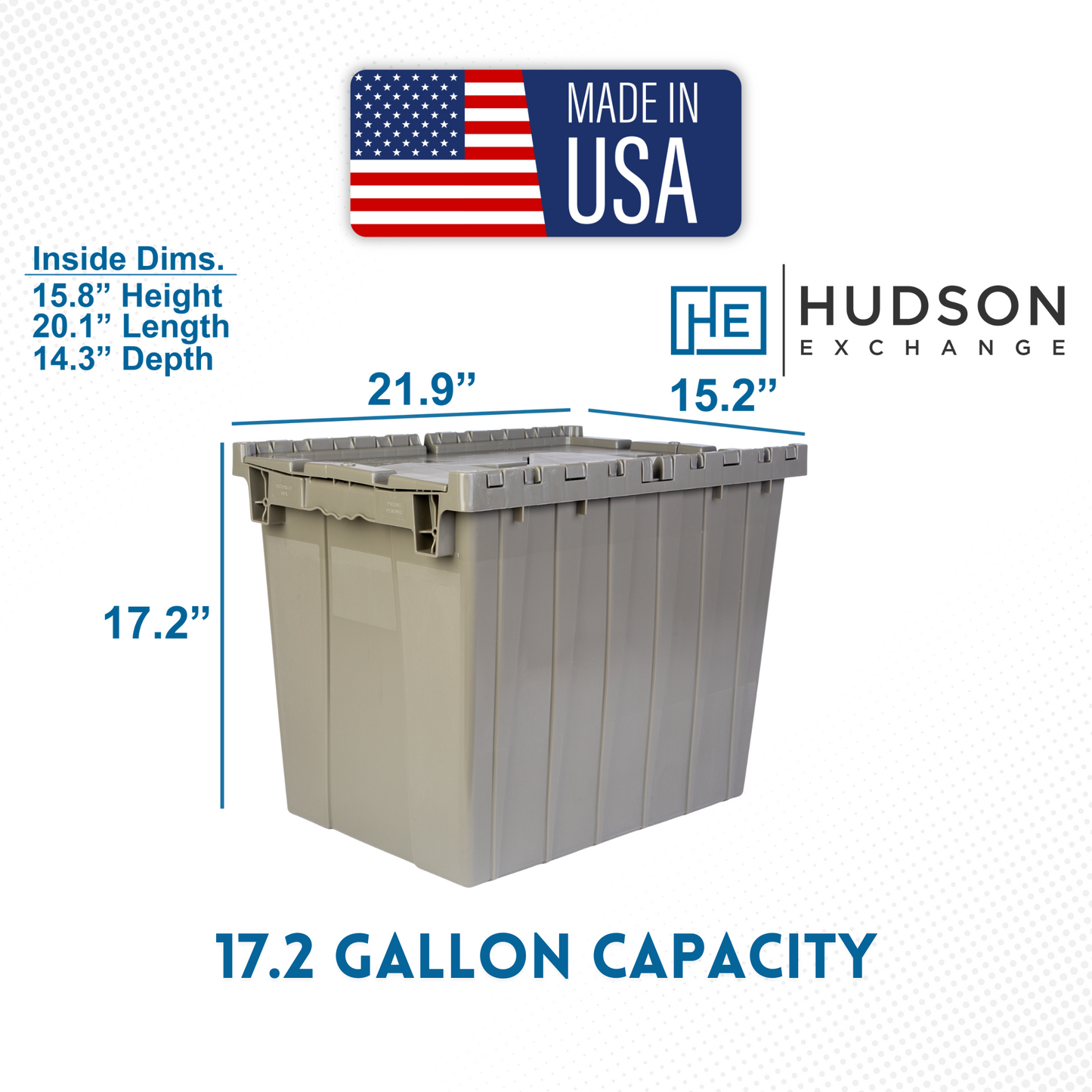 Hudson Exchange 21.9 x 15.2 x 17.2” (17.2 Gallon) Storage Tote Container with Attached Lid