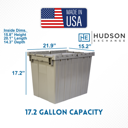 Hudson Exchange 21.9 x 15.2 x 17.2” (17.2 Gallon) Storage Tote Container with Attached Lid