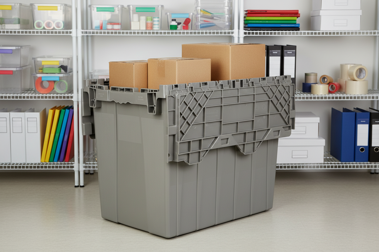 21.9 x 15.2 x 17.2” (17.2 Gallon) Attached Lid Container Tote