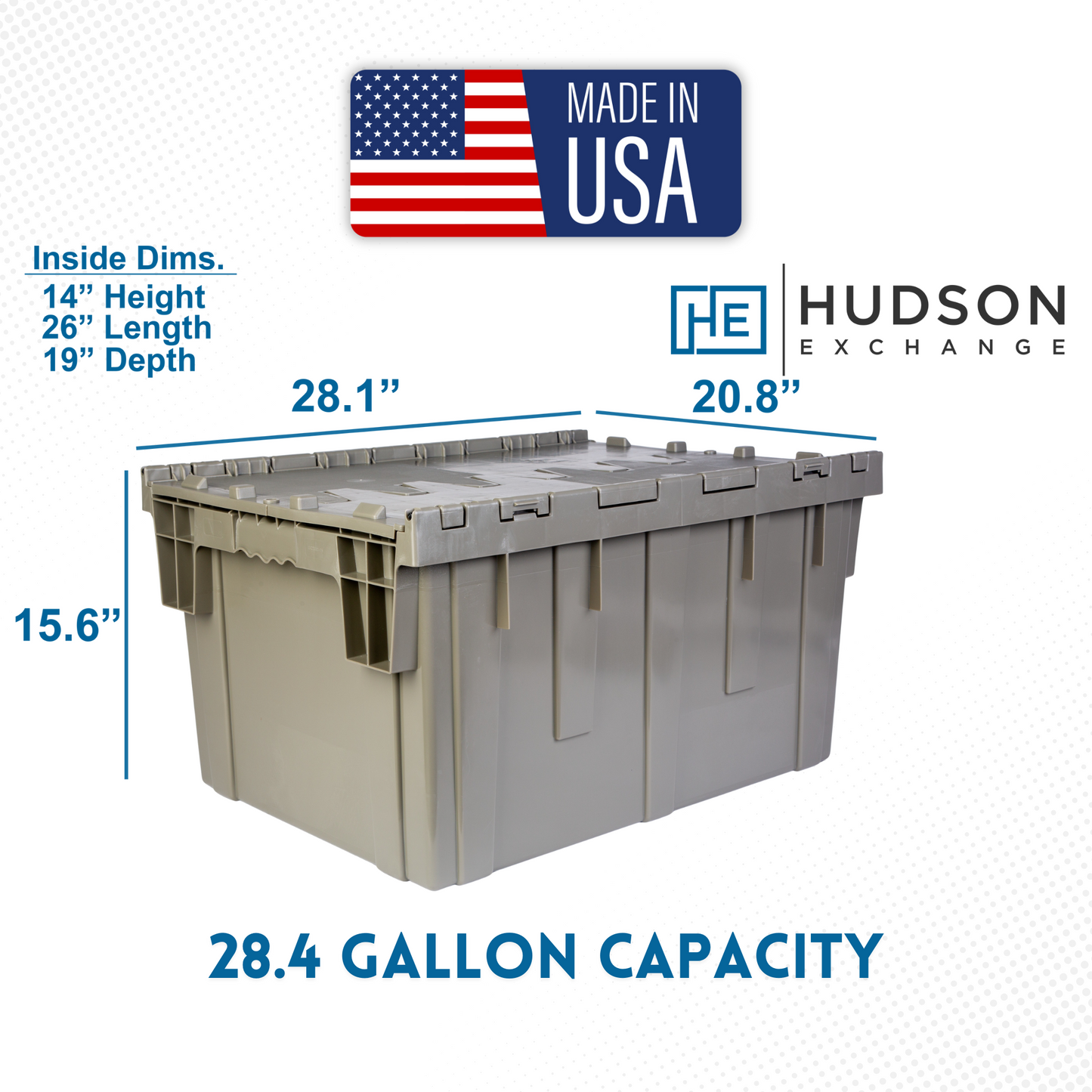 Hudson Exchange 28.1 x 20.8 x 15.6” (28.4 Gallon) Storage Tote Container with Attached Lid
