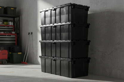 39.4 x 14.3 x 12.5" (24.7 Gallon) Attached Lid Container Tote