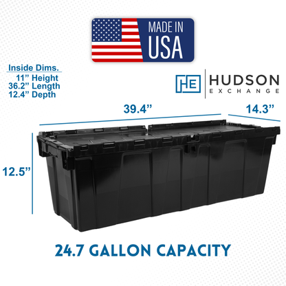 39.4 x 14.3 x 12.5" (24.7 Gallon) Attached Lid Container Tote