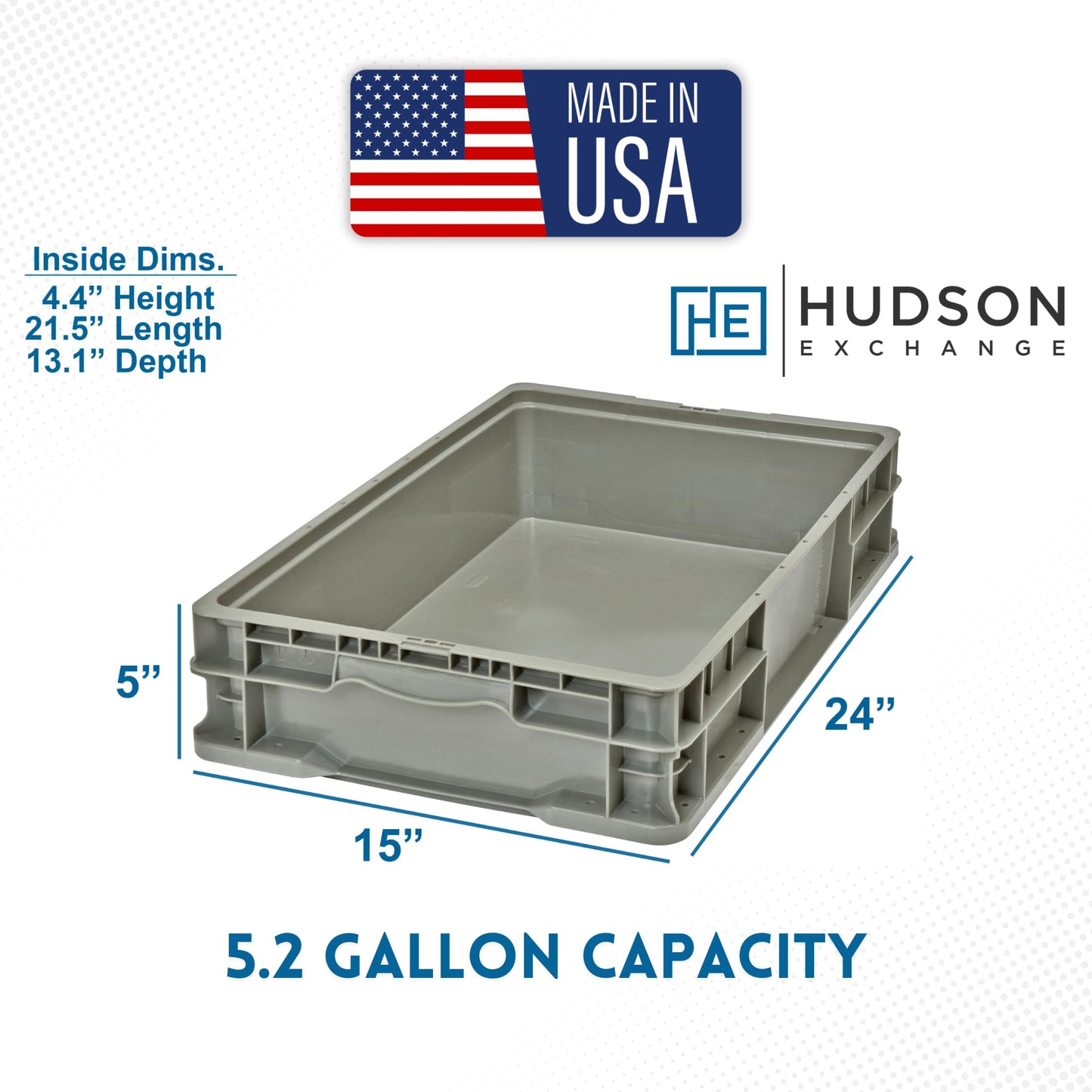 Hudson Exchange 24 x 15 x 5" (5.2 Gallon) Straight Wall Handled Storage Container Tote