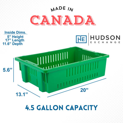20 x 13 x 5.6" (4.5 Gallon) Agricultural Vented Crate Handled Storage Container Tote