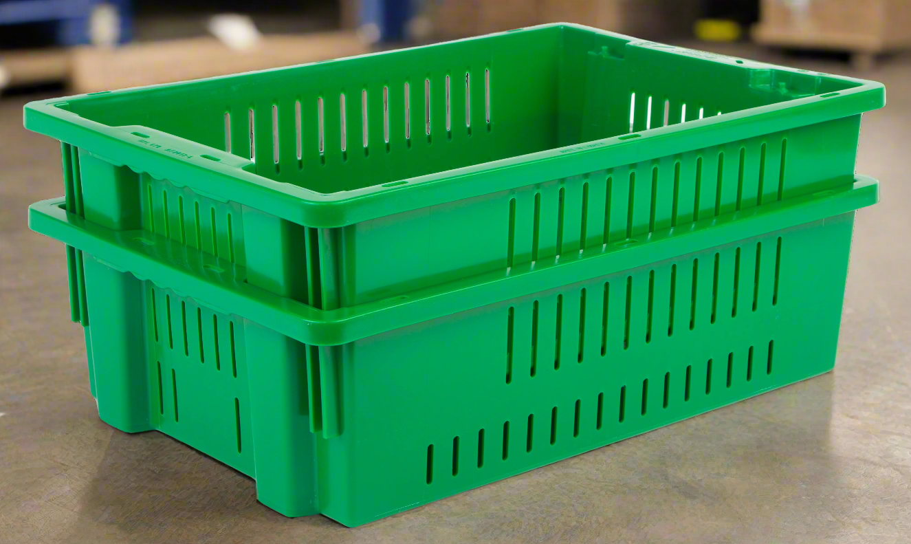 Hudson Exchange 20 x 13 x 5.6" (4.5 Gallon) Agricultural Vented Crate Handled Storage Container Tote, Green