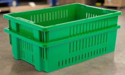 Hudson Exchange 20 x 13 x 5.6" (4.5 Gallon) Agricultural Vented Crate Handled Storage Container Tote, Green