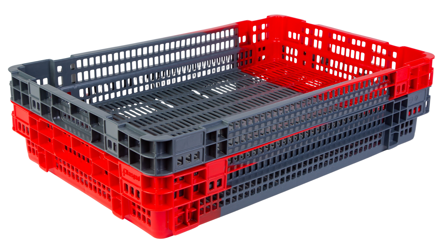 Hudson Exchange 23.5 x 15.75 x 4" (4.9 Gallon) Agricultural Vented Crate Handled Storage Container Tote, Red/Black