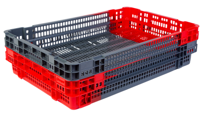 Hudson Exchange 23.5 x 15.75 x 4" (4.9 Gallon) Agricultural Vented Crate Handled Storage Container Tote, Red/Black