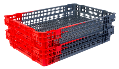 Hudson Exchange 23.5 x 15.75 x 4" (4.9 Gallon) Agricultural Vented Crate Handled Storage Container Tote, Red/Black