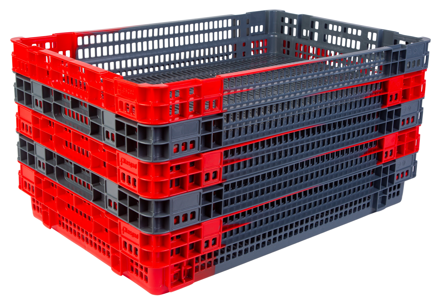 Hudson Exchange 23.5 x 15.75 x 4" (4.9 Gallon) Agricultural Vented Crate Handled Storage Container Tote, Red/Black