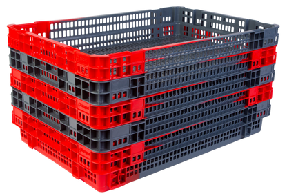 Hudson Exchange 23.5 x 15.75 x 4" (4.9 Gallon) Agricultural Vented Crate Handled Storage Container Tote, Red/Black