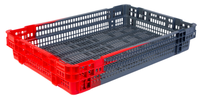 Hudson Exchange 23.5 x 15.75 x 4" (4.9 Gallon) Agricultural Vented Crate Handled Storage Container Tote, Red/Black