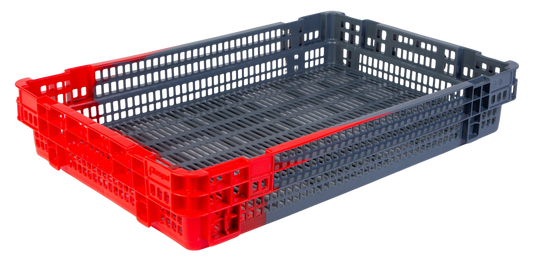 Hudson Exchange 23.5 x 15.75 x 4" (4.9 Gallon) Agricultural Vented Crate Handled Storage Container Tote, Red/Black
