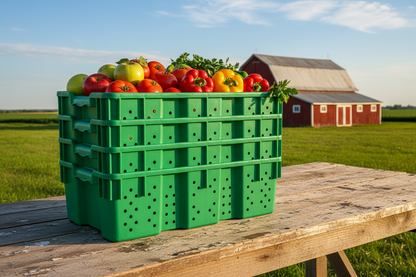 24 x 16 x 7.3" (7.5 Gallon) Agricultural Vented Crate Handled Storage Container Tote