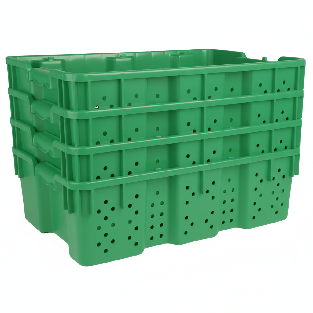 24 x 16 x 7.3" (7.5 Gallon) Agricultural Vented Crate Handled Storage Container Tote