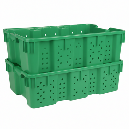 24 x 16 x 7.3" (7.5 Gallon) Agricultural Vented Crate Handled Storage Container Tote