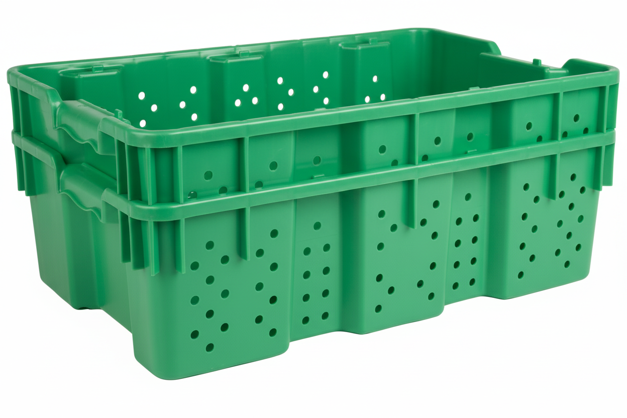 24 x 16 x 7.3" (7.5 Gallon) Agricultural Vented Crate Handled Storage Container Tote