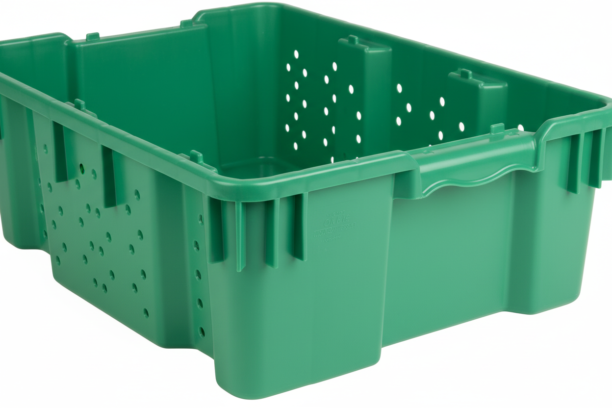 24 x 16 x 7.3" (7.5 Gallon) Agricultural Vented Crate Handled Storage Container Tote