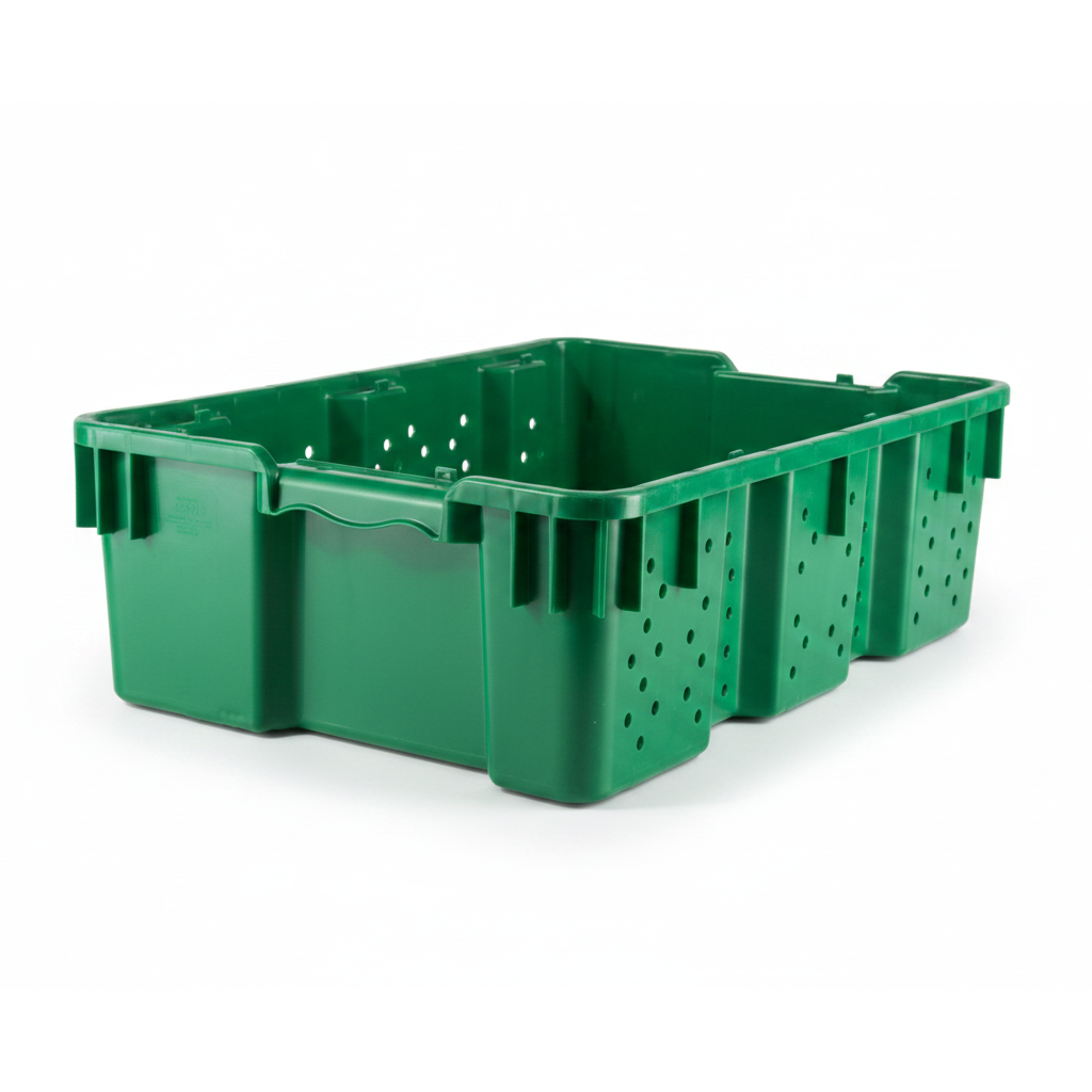 24 x 16 x 7.3" (7.5 Gallon) Agricultural Vented Crate Handled Storage Container Tote