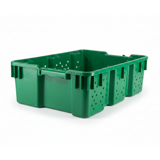 24 x 16 x 7.3" (7.5 Gallon) Agricultural Vented Crate Handled Storage Container Tote