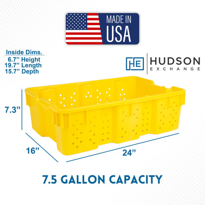 24 x 16 x 7.3" (7.5 Gallon) Agricultural Vented Crate Handled Storage Container Tote