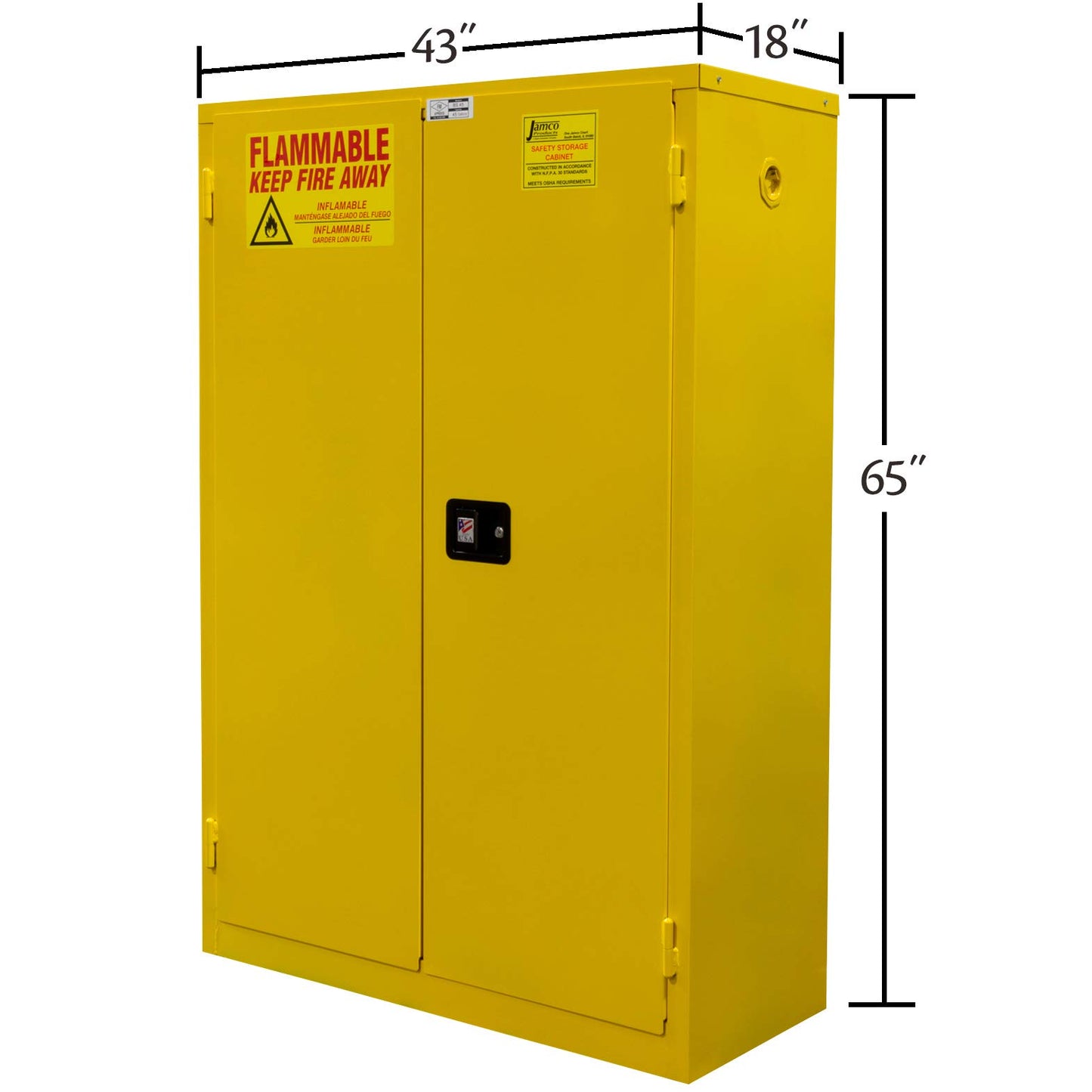 Jamco BS45 43x18x65" (45 Gallon) Safety Steel Metal Flammable Liquid Storage Cabinet with Lockable Self Closing Doors, Non Forkliftable