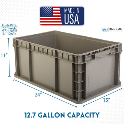 Hudson Exchange 24 x 15 x 11" (12.7 Gallon) Straight Wall Handled Storage Container Tote